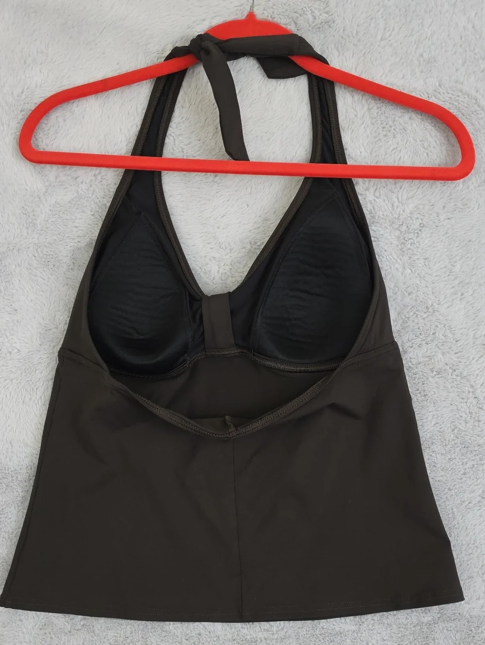 Lands' End Black Halter Tankini Swim Top Size 10 Shelf Bra Tummy Control